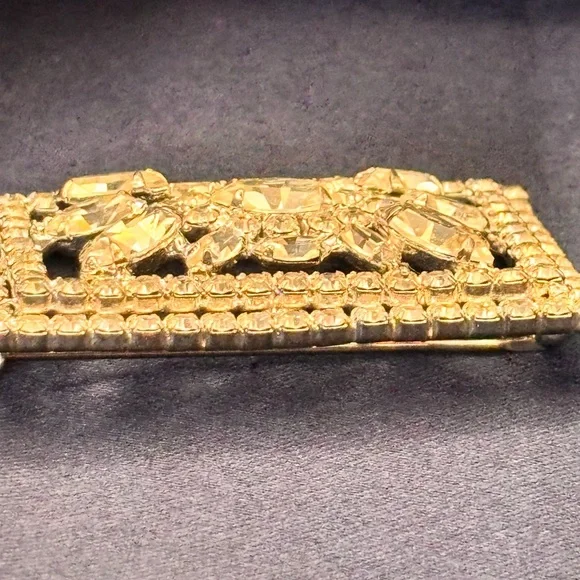 1950s GLAMOUR! Large Rectangular Marquise Rhinestone Brooch - Picture 7 of 16